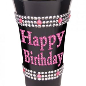 Happy Birthday Shot Glass with Pink Stones Black