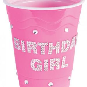 Birthday Girl Plastic Cup with Clear Stones Pink