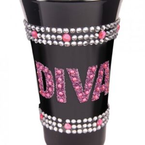 Diva Shot Glass with Pink Stones Black