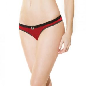 Holiday Velvet Crotchless Panty Red Black O/S