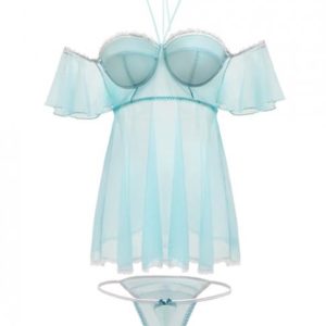 Spring Summer Off The Shoulder Babydoll & Panty Mint S/M