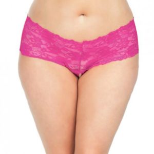Goodnight Lace Crotchless Boyshorts Elastic Detail Pink 3X/4X