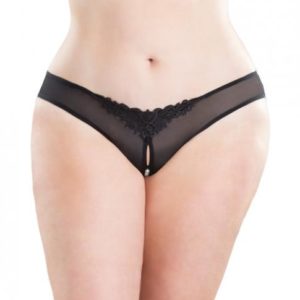 Crotchless Thong with Pearls Black 1X/2X