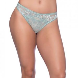 Josilyn Lace Thong Scalloped Edge Keyholes Dusty Turquoise 4X