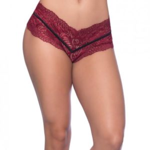 Odette Soft Lace Boyshorts Decorative Elastic Red Black 1X
