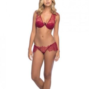 Colette Lace Bra, Skirted Thong & Garter Straps Red XL