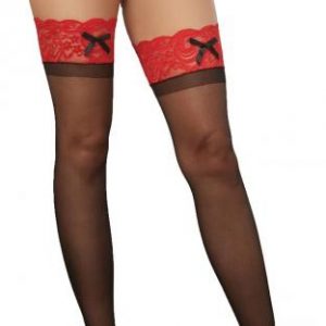 Thigh High Stockings Black Red O/S