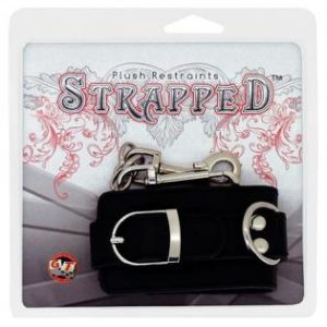 Strapped plush restraints fur lined leather cuffs - black