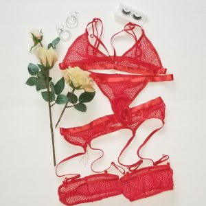 Women's Lingerie Set - Lace Bra Thong Garter Women Underwear / Sleepwear Sexy - Plus Size (Color : Red/ Black ) - Image 4