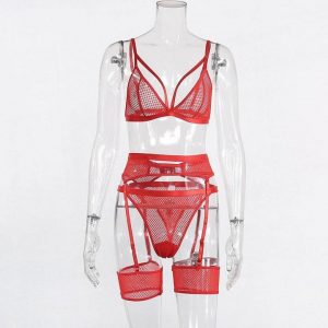 Women's Lingerie Set - Lace Bra Thong Garter Women Underwear / Sleepwear Sexy - Plus Size (Color : Red/ Black ) - Image 7