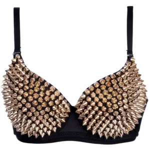 Spiked Sexy Cover Bra Top Gold/Silver/Black Plunge - Image 6