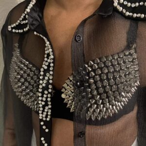 Spiked Sexy Cover Bra Top Gold/Silver/Black Plunge - Image 3