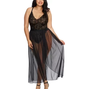 Dreamgirl Plus-size Teddy Stretch Lace & Sheer Mesh Maxi Skirt With Adjustable Straps & G-string Bla - Image 5