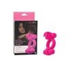 CalExotics Silicone Rechargeable Rockin’ Rabbit® couples enhancer shown in vibrant pink next to product packaging. Features dual motors, 12 vibration functions, waterproof design, and body-safe silicone for enhanced intimacy and pleasure."